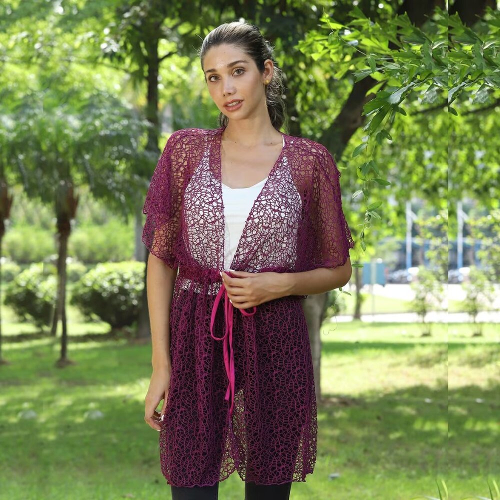 Jovie Plum Micro Lace Kimono with Drawstring Waist (35"x31") - NEW